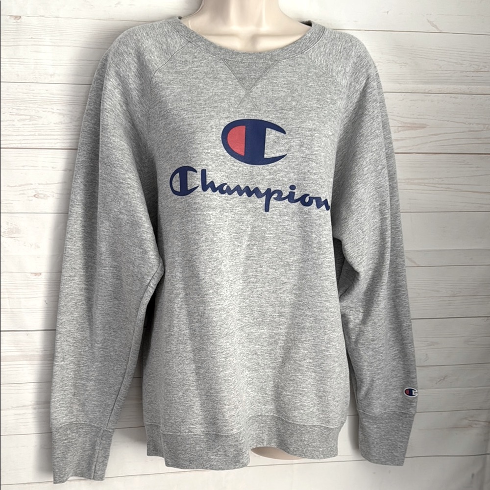 Champion Size 2X Women's Heather Gray Crew Neck Athletic Sweatshirt